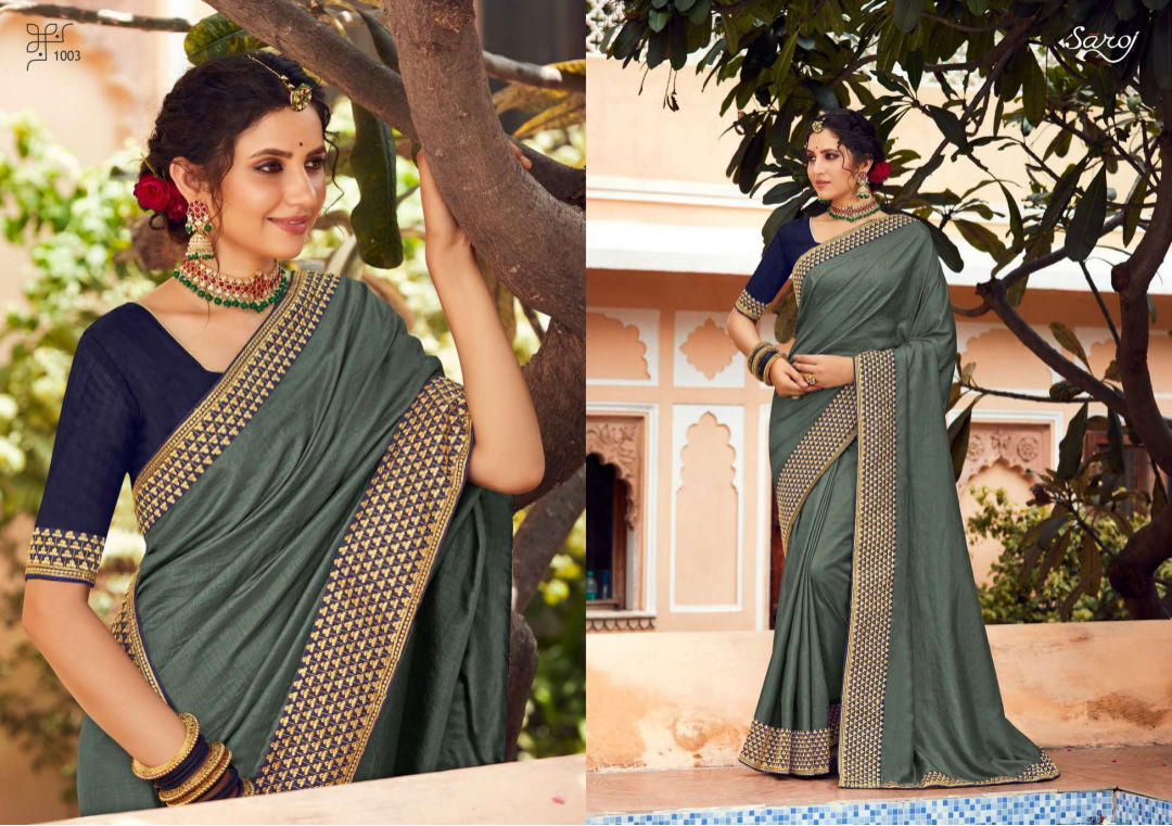 Saroj Trinetra Ocassion Festive Wear Vichitra Silk Designer Latest Saree Collection